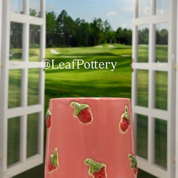 Bunch of Strawberries Pink/Red Ceramic Planter Pot without drainage hole - Picture 1 of 9